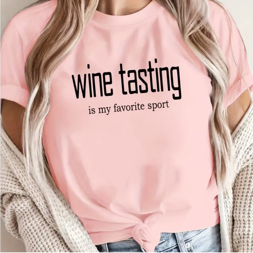 Pink Graphic Tee - Wine Tasting Slogan